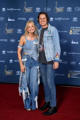 TAMWORTH COUNTRY MUSIC FESTIVAL 2024, Max Jackson (left) arrives at the Golden Guitar Awards during the 52nd Tamworth Country Music Festival in Tamworth, New South Wales, Saturday, January 27, 2024. The biggest music festival in the country returns, with the 52nd Golden Guitar awards to be announced. ( NO ARCHIVING, EDITORIAL USE ONLY, NO USE IN BOOKS WITHOUT CONSENT TAMWORTH NEW SOUTH WALES AUSTRALIA  Copyright: xBIANCAxDExMARCHIx 20240127001894205538