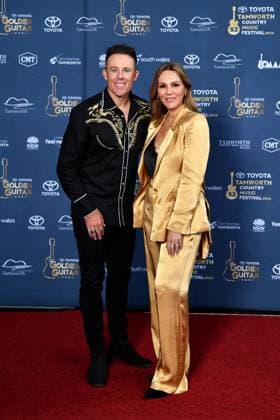 TAMWORTH COUNTRY MUSIC FESTIVAL 2024, Casey Barnes (left) arrives at the Golden Guitar Awards during the 52nd Tamworth Country Music Festival in Tamworth, New South Wales, Saturday, January 27, 2024. The biggest music festival in the country returns, with the 52nd Golden Guitar awards to be announced. ( NO ARCHIVING, EDITORIAL USE ONLY, NO USE IN BOOKS WITHOUT CONSENT TAMWORTH NEW SOUTH WALES AUSTRALIA  Copyright: xBIANCAxDExMARCHIx 20240127001894207317