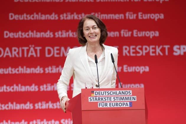 Berlin, Deutschland, 28.01.2024: bcc Berlin Congress Center: Europaparteitag der SPD: Katarina Barley hält eine Rede *** Berlin, Germany, 28 01 2024 bcc Berlin Congress Center European Party Conference of the SPD Katarina Barley gives a speech Copyright: xdtsxNachrichtenagenturx dts_29629
