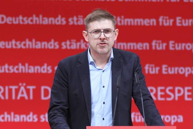 Berlin, Deutschland, 28.01.2024: bcc Berlin Congress Center: Europaparteitag der SPD: Matthias Ecke *** Berlin, Germany, 28 01 2024 bcc Berlin Congress Center European Party Conference of the SPD Matthias Ecke Copyright: xdtsxNachrichtenagenturx dts_29832