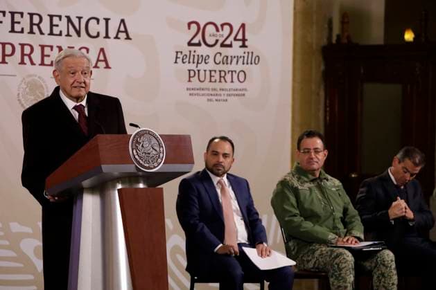 January 29, 2024, Mexico City, Mexico: The president of Mexico, Andres Manuel Lopez Obrador at a press conference before reporters in the Treasury Room at the National Palace in Mexico City. on January 29, 2024 in Mexico City, Mexico Mexico City Mexico - ZUMAe321 20240129_zia_e321_001 Copyright: xLuisxBarronx