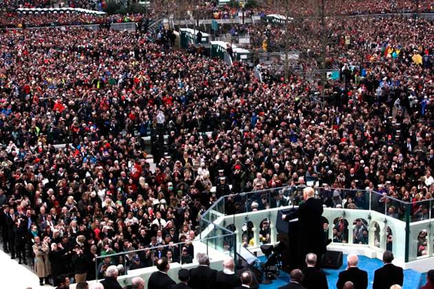 Trump takes oath Donald Trump speaks to Inaugural crowd after he takes the oath of office for the presidency of the United States on January 20,2017 Photo by Dennis Brack Washington DC USA EDITORIAL USE ONLY Copyright: xx DennisxBrackx bsphotos038416