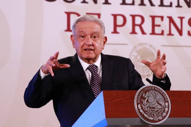 February 2, 2024, Mexico City, Mexico: President of Mexico, Andro s Manuel LoÂ³pez Obrador, gesticulates while speak during the briefing conference in front of reporters at the National Palace. on February 2, 2024 in Mexico City, Mexico. Mexico City Mexico - ZUMAe321 20240202_zia_e321_028 Copyright: xCarlosxSantiagox