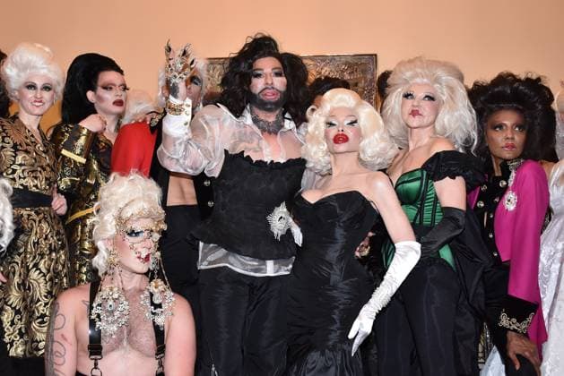 Harald Gloeoeckler with Amanda Lepore and models at his Gloeoeckler Iconic Couture 30th anniversary fashion show on 2 February 2024 in Berlin Harald Gloeoecklers 30th anniversary fashion show event in Berlin