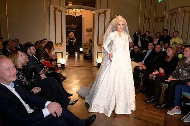 Model at the Harald Glööckler Pompöös Iconic Couture Show at Ermelerhaus Berlin, 02 02 2024 Foto:xF.xKernx xFuturexImagex gloeoeckler_4267