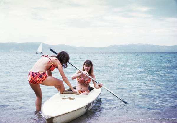 Caucasian girls in kayak on lake Lake Tahoe, California, United States, 29.02.2012, model released, TTBB_BLD246778.jpg, 12-13 years, 16-17 years, adventure, authentic, authenticity, bikini, brunette, california, candid, caucasian, childhood, cloud, color image, copy space, day, enjoyment, escape, friend, fun, gen z, generation z, getting away from it all, girl, girls, holding, holiday, horizontal, journey, kayak, kayaking, lake, lake tahoe, leisure activity, nature, nostalgia, ocean, old-fashioned, outdoors, people, photography, pre-adolescent child, real people, recreation, retro, seascape, selective focus, sister, sitting, sports, standing, summer, sunny, teamwork, teenage girl, teenage girls, teenager, three quarter length, together, tr Copyright: xPBNJxProductionsx