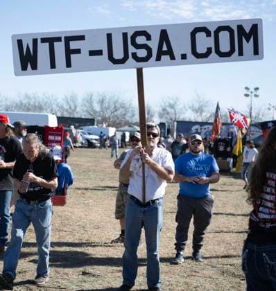 February 3, 2024, Quemado, Texas, USA: One of the Gods Army participants expressing his frustration with a website reference during Take Our Border Back Convoy Rally Outside Eagle Pass. Quemado U.S - ZUMAm147 20240203_zap_m147_012 Copyright: xHossxMcBainx
