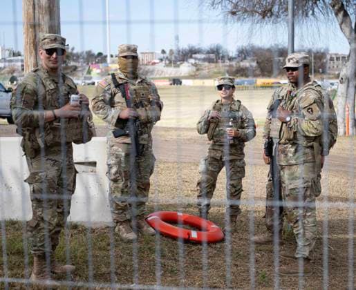 February 3, 2024, Eagle Pass, Texas, U.S: Members of the TEXAS National Guard taking a break from the long hours on the border security detail. Eagle Pass U.S - ZUMAm147 20240203_zap_m147_006 Copyright: xHossxMcBainx