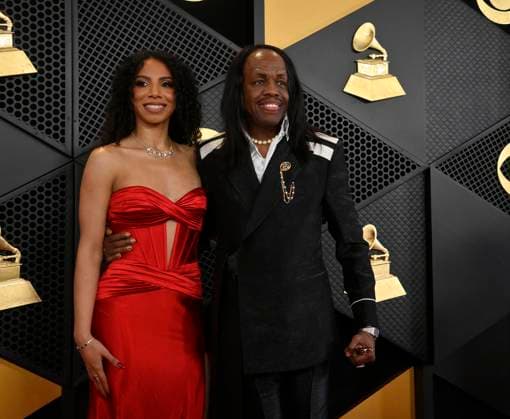 (L-R) Shelly Clark and Verdine White attend the 66th annual Grammy Awards at the Crypto.com Arena in Los Angeles on Sunday, February 4, 2024.  LAP20240204126 JIMxRUYMEN
