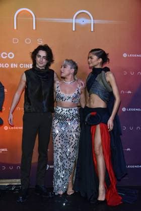 Dune: Part Two Photocall - Mexico City (L-R) TimothÃ e Chalame, Florence Pugh and Zendaya attend the Photocall from Dune: Part Two at Mexico City Four Season Hotel on February 5, 2024 inMexico City, Mexico. Photo by Carlos Tischler Eyepix Group ABACAPRESS.COM Mexico City Mexico  Copyright: xTischlerxCarlos Eyepix ABACAx