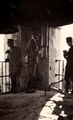 Ojetti with Colonel Cito di Filomarino, on the bell tower of the church of Romans, during WWI (b w photo) 1251699 Ojetti with Colonel Cito di Filomarino, on the bell tower of the church of Romans, during WWI (b w photo) by Unknown photographer, (20th century); (add.info.: Romans D Isonzo, Gorizia, Italy); Fratelli Alinari Museum Collections, Florence, Italy. Copyright: xFratellixAlinarixMuseumxCollections,xFlorence,xItalyx xBridgemanxImagesx 1251699