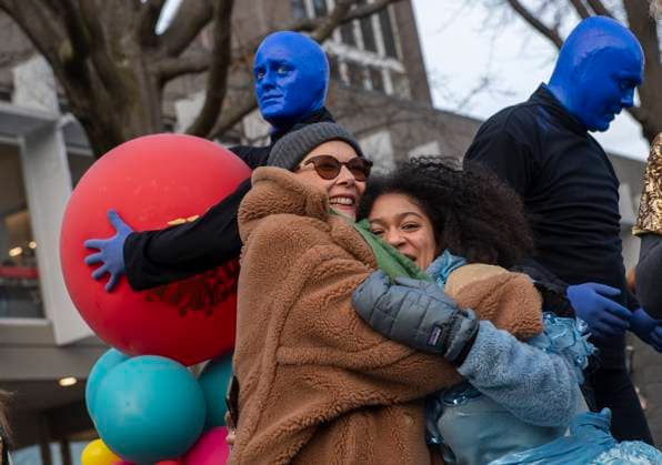 US actress Annette Bening hugs Harvard student Isabel Wilson, 19, following a parade, through the Harvard Yard in her honor, as she is named the Harvard University s Hasty Pudding Theatricals 2024 Woman of the Year in Cambridge, MA on Tuesday, February 06, 2024.  BOS20240206033 AmandaxSabga