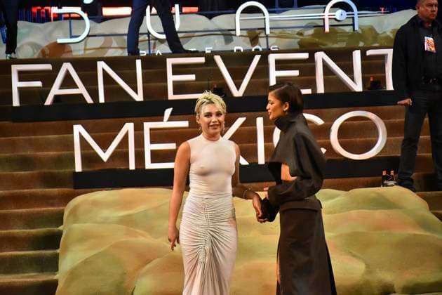Fan Event For The Film Dune: Part Two February 6, 2024, Mexico City, Mexico: Actresses Florence Pugh and Zendaya attend the red carpet of the Fan Event for the film Dune: Part Two at Auditorio Nacional. on February 6, 2024 in Mexico City. (Photo by Carlos Tischler Eyepix Group) Copyright: xCarlosxTischler xEyepixxGroupx CT_06022024_111081