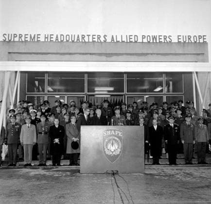 Konrad Adenauer, German Chancellor, during A Speech on February 11, 1961 at The Shape (Supreme Headquarters Allied Powers Europe) in Mons (Belgium) (b w photo) 1643450 Konrad Adenauer, German Chancellor, during A Speech on February 11, 1961 at The Shape (Supreme Headquarters Allied Powers Europe) in Mons (Belgium) (b w photo); (add.info.: Konrad Adenauer, german chancellor, during a speech on february 11, 1961 at the Shape (Supreme Headquarters Allied Powers Europe) in Mons (Belgium)). Copyright: xBridgemanxImagesx 1643450