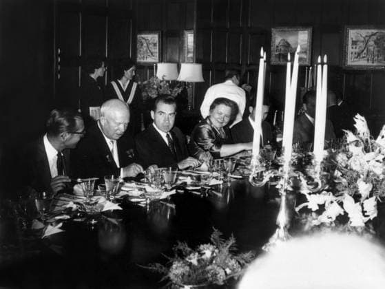 Reception at American Embassy in Moscow : American President Richard Nixon, Soviet Head of State Nikita Khroutchev and his Wife, 1959 (b w photo) 1660539 Reception at American Embassy in Moscow : American President Richard Nixon, Soviet Head of State Nikita Khroutchev and his Wife, 1959 (b w photo); (add.info.: reception at american embassy in Moscow : american president Richard Nixon, soviet head of state Nikita Khroutchev and his wife, 1959). Copyright: xBridgemanxImagesx 1660539