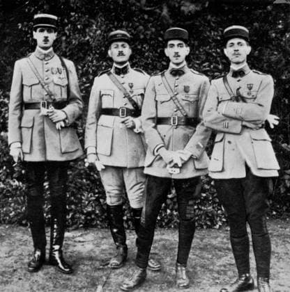 l-r: Charles De Gaulle (1890-1970) captain in the french army, here with his brothers Jacques (1893-1946), the elder Xavier (1887-1955), the younger Pierre (1897-1959): they meet again in 1919 during a leave in Paris 1680934 l-r: Charles De Gaulle (1890-1970) captain in the french army, here with his brothers Jacques (1893-1946), the elder Xavier (1887-1955), the younger Pierre (1897-1959): they meet again in 1919 during a leave in Paris; (add.info.: l-r : Charles De Gaulle (1890-1970) captain in the french army, here with his brothers Jacques (1893-1946), the elder Xavier (1887-1955), the younger Pierre (1897-1959) : they meet again in 1919 during a leave in Paris); PVDE. Copyright: xPVDEx xBridgemanxImagesx 1680934