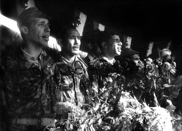 Algerian Independence Referendum, 27th June 1962 (b w photo) 1700663 Algerian Independence Referendum, 27th June 1962 (b w photo); (add.info.: Campaign for referendum (about self-determination of Algeria) in Arba on june 27, 1962 : Si Mokhtar (2nd from l)). Copyright: xBridgemanxImagesx 1700663