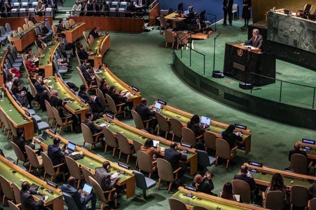 News Themen der Woche KW06 News Bilder des Tages February 7, 2024, New York, New York, United States: Secretary-General ANTONIO GUTERRES speaks in the General Assembly Hall in a briefing on his priorities for 2024. .He stated that the world is living in an Ã¢â‚¬oeage of chaosÃ¢â‚¬Â and expressed the global climate crisis and the need for a ceasefire in Gaza among other concerns. New York United States - ZUMAo116 20240207_znp_o116_103 Copyright: xBiancaxOterox