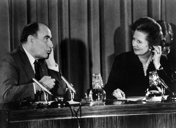 Thatcher - Mitterrand 1796603 Thatcher - Mitterrand by Unknown photographer, (20th century); (add.info.: english prime minister Margaret Thatcher and french president Francois Mitterrand during common press conference after the french-english summit in London september 11, 1981). Copyright: xBridgemanxImagesx 1796603