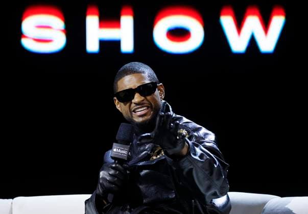 Super Bowl Halftime Show performer Usher speaks at the Super Bowl LVIII Pregame + Apple Music Super Bowl LVIII halftime show press conference leading up to Super Bowl LVIII at the Mandalay Bay Convention Center in Las Vegas, Nevada on Thursday, February 8, 2024. The San Francisco 49ers will play the Kansas City Chiefs in Super Bowl LVIII at Allegiant Stadium in Las Vegas, Nevada on Sunday, February 11, 2024.  SBP20240208110 JohnxAngelillo
