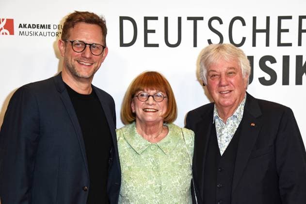 Rolf Zuckowski with his wife Monika Zuckowski and son Alexander Ali Zuckowski GERMAN MUSIC AUTHORINNAL AWARD 2024 at The Ritz Carlton Hotel in Berlin on 08 02 2024