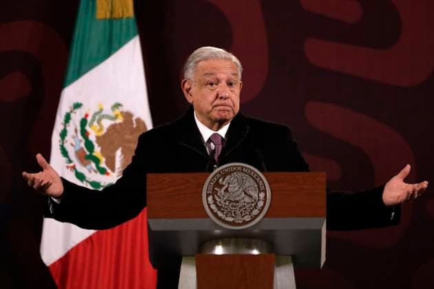 February 8, 2024, Mexico City, Mexico: The president of Mexico, Andres Manuel Lopez Obrador gesticulates while speak during the briefing conference at the National Palace. on February 8, 2024 in Mexico City, Mexico Mexico City Mexico - ZUMAe321 20240208_zia_e321_031 Copyright: xLuisxBarronx