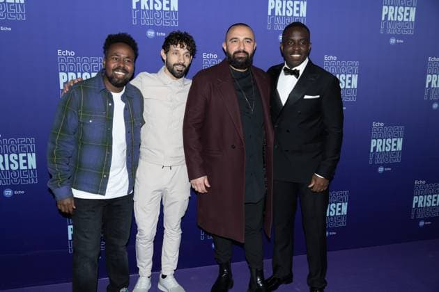 (L-R) Mahamad Habane, Joel Hyrland, Hadi Ka-koush and Melvin Kakooza arrive on the red carpet at the Echoprisen in Osterbrohuset, Thursday, February 8, 2024 Copenhagen Osterbrohuset, Oesterbro Denmark Copyright: xKristianxTuxenxLadegaardxBergx 2E6A4398