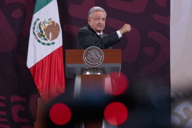 Mexican President News Conference February 9, 2024. Mexico City, Mexico. Mexican President, Andrés Manuel López Obrador, speaks during his usual daily press conference in the treasury room of the National Palace. On february 9, 2024 in Mexico City, Mexico. (Photo by Alex Dalton Eyepix Group) Copyright: xAlexxDalton xEyepixxGroupx AD_09022024_111260