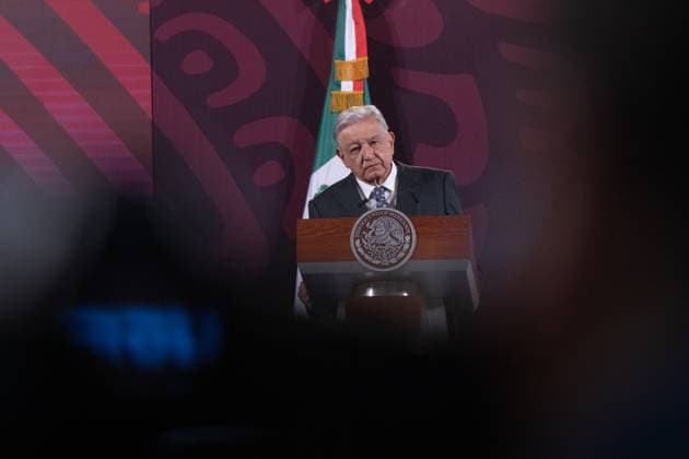 Mexican President News Conference February 9, 2024. Mexico City, Mexico. Mexican President, Andrés Manuel López Obrador, speaks during his usual daily press conference in the treasury room of the National Palace. On february 9, 2024 in Mexico City, Mexico. (Photo by Alex Dalton Eyepix Group) Copyright: xAlexxDalton xEyepixxGroupx AD_09022024_111261