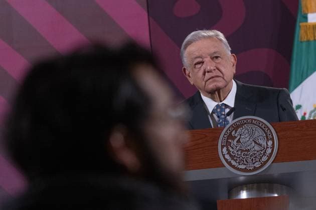 Mexican President News Conference February 9, 2024. Mexico City, Mexico. Mexican President, Andrés Manuel López Obrador, speaks during his usual daily press conference in the treasury room of the National Palace. On february 9, 2024 in Mexico City, Mexico. (Photo by Alex Dalton Eyepix Group) Copyright: xAlexxDalton xEyepixxGroupx AD_09022024_111263