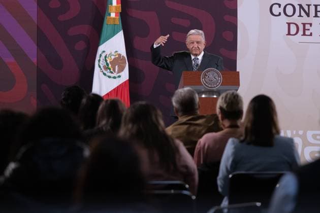 Mexican President News Conference February 9, 2024. Mexico City, Mexico. Mexican President, Andrés Manuel López Obrador, speaks during his usual daily press conference in the treasury room of the National Palace. On february 9, 2024 in Mexico City, Mexico. (Photo by Alex Dalton Eyepix Group) Copyright: xAlexxDalton xEyepixxGroupx AD_09022024_111267
