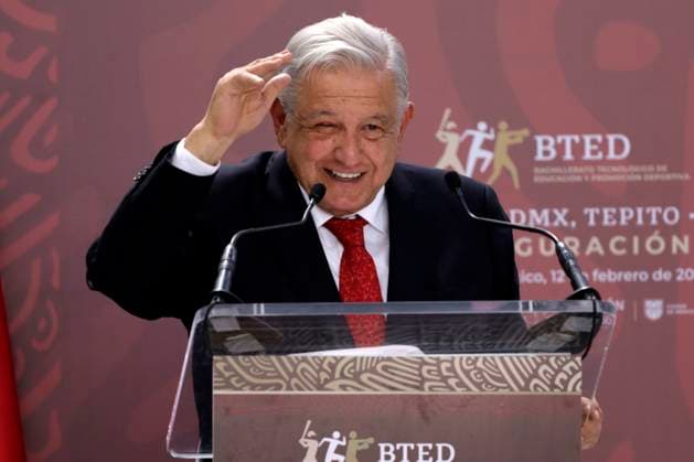 February 12, 2024, Mexico City, Mexico: The President of Mexico, Andres Manuel Lopez Obrador, speaks during the inauguration of the Technological Baccalaureate of Education and Sports Promotion in the Tepito neighborhood. on February 12, 2024 in Mexico City, Mexico Mexico City Mexico - ZUMAe321 20240212_zia_e321_031 Copyright: xLuisxBarronx