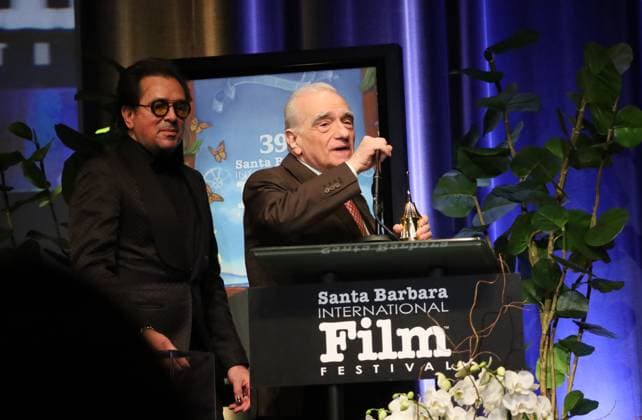 February 12, 2024, Santa Barbara, California, U.S.A: Director Martin Scorsese and SBIFF Exec Director Roger During at the 2024 SBIFF Directors of the Year Award on Feb. 12, 2024 at the historic Arlington Theater in Santa Barbara at the renowned Santa Barbara International Film Festival Santa Barbara U.S.A - ZUMAk144 20240212_znp_k144_073 Copyright: xAmyxKatzx