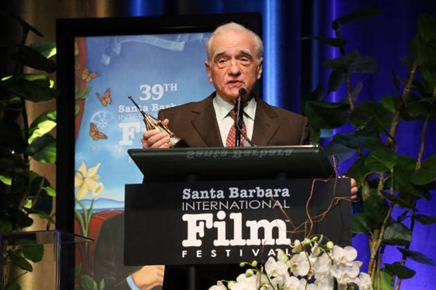 February 12, 2024, Santa Barbara, California, U.S.A: Martin Scorsese holds the trophy upon receiving the 2024 SBIFF Directors of the Year Award on Feb. 12, 2024 at the historic Arlington Theater in Santa Barbara at the renowned Santa Barbara International Film Festival Santa Barbara U.S.A - ZUMAk144 20240212_znp_k144_083 Copyright: xAmyxKatzx