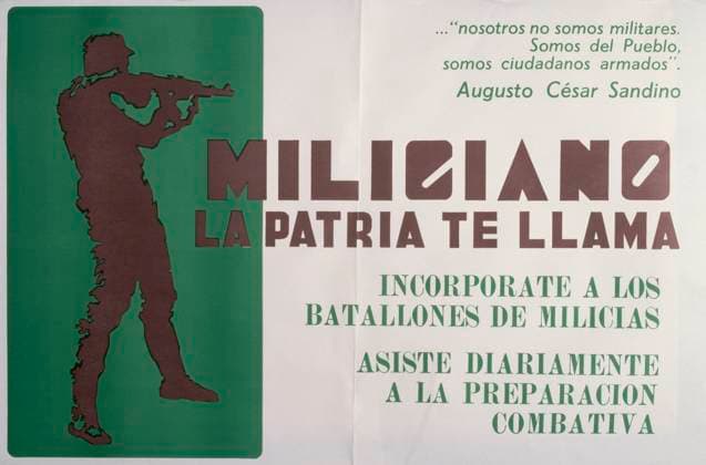 Sandinista National Liberation Front (FSLN) propaganda poster in Nicaragua. The party was named after Augusto CÄ‚ sar Sandino, who led the Nicaraguan resistance against the United States occupation of Nicaragua in the 1930s. The FSLN overthrew Anastasio Somoza in 1979, ending the Somoza dynasty, and established a revolutionary government in its place. Following their seizure of power, the Sandinistas ruled Nicaragua from 1979 to 1990, first as part of a Junta of National Reconstruction., Copyright: xUnitedxArchivesx xWorldxHistoryxArchivex WHA_104_0498 !ACHTUNG AUFNAHMEDATUM GESCH TZT!