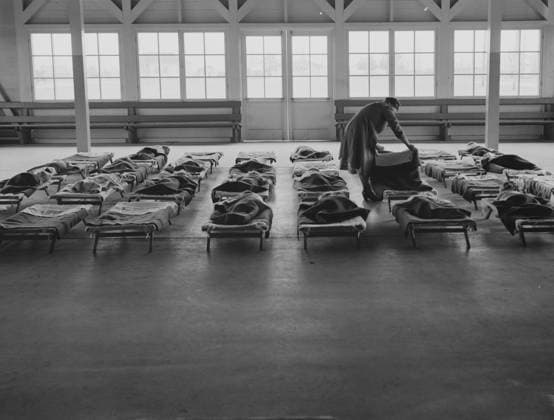 Rest time in the nursery at Shafter Camp, California, 1939 (b w photo) 3738765 Rest time in the nursery at Shafter Camp, California, 1939 (b w photo) by Lange, Dorothea (1895-1965); Private Collection; (add.info.: Shafter FSA Camp, California ). Copyright: xBridgemanxImagesx 3738765