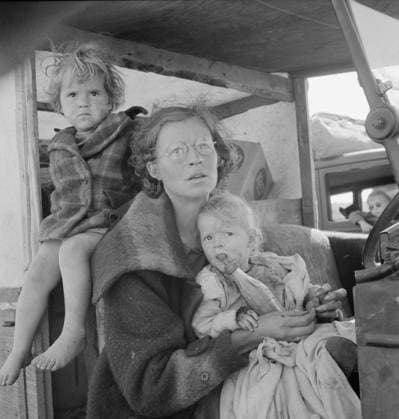 Mother and two children on the road, 1939 (b w photo) 3738878 Mother and two children on the road, 1939 (b w photo) by Lange, Dorothea (1895-1965); Private Collection; (add.info.: Tulelake, Siskiyou County, California.). Copyright: xBridgemanxImagesx 3738878