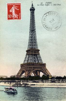 The Eiffel Tower, 1909 (postcard) 3793864 The Eiffel Tower, 1909 (postcard); (add.info.: The Eiffel Tower next to the Seine in Paris. Stamp with 1909 postmark. Built for 1889 World Exhibition held in Paris (Exposition universelle).); Lebrecht History. Copyright: xLebrechtxHistoryx xBridgemanxImagesx 3793864