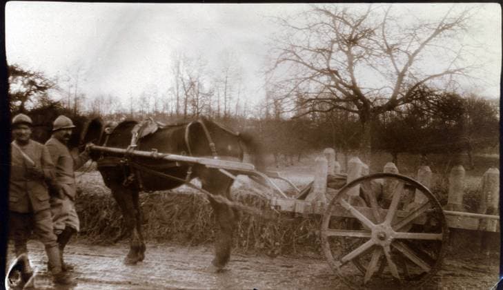 First World War (1914-1918): a carriage used to transport torpedoes, subsector Marceau near Verdun (?) in the Meuse. 11 03 1917 XEE4133405 First World War (1914-1918): a carriage used to transport torpedoes, subsector Marceau near Verdun (?) in the Meuse. 11 03 1917 by Unknown photographer, (20th century); Private Collection; (add.info.: First World War (1914-1918): a carriage used to transport torpedoes, subsector Marceau near Verdun (?) in the Meuse. 11 03 1917); Stefano Bianchetti. Copyright: xStefanoxBianchettix xBridgemanxImagesx 4133405