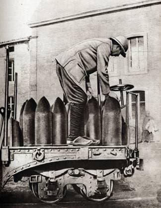 First World War (1914-1918): 270 shells arriving at the Verdun front in 1916. XEE4168117 First World War (1914-1918): 270 shells arriving at the Verdun front in 1916. by Unknown photographer, (20th century); Private Collection; (add.info.: First World War (1914-1918): 270 shells arriving at the Verdun front in 1916.); Stefano Bianchetti. Copyright: xStefanoxBianchettix xBridgemanxImagesx 4168117