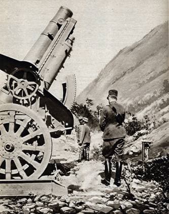 First World War (1914-1918):  King of Italy Victor Emmanuel III (Vittorio Emanuele) (1869-1947) reviewing the artillery pieces on the Isonzo front Page taken from  The mirror 1916 XEE4168924 First World War (1914-1918):  King of Italy Victor Emmanuel III (Vittorio Emanuele) (1869-1947) reviewing the artillery pieces on the Isonzo front Page taken from  The mirror 1916 by Unknown photographer, (20th century); Private Collection; (add.info.: First World War (1914-1918):  King of Italy Victor Emmanuel III (Vittorio Emanuele) (1869-1947) reviewing the artillery pieces on the Isonzo front Page taken from  The mirror 1916); Stefano Bianchetti. Copyright: xStefanoxBianchettix xBridgemanxImagesx 4168924