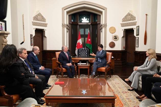 Jordanian King Abdullah II holds discussions with Canadian Prime Minister Justin Trudeau Jordanian King Abdullah II holds discussions with Canadian Prime Minister Justin Trudeau, focusing on the dangerous developments in Gaza, and stresses the importance of working to reach a ceasefire as soon as possible, Ottawa, Canada, on February 15, 2024. Royal Hashemite Court apaimages Ottawa Ottawa Canada 150224_Canada_RJPO_00(3) Copyright: xapaimagesxRoyalxHashemitexCourtx xapaimagesx