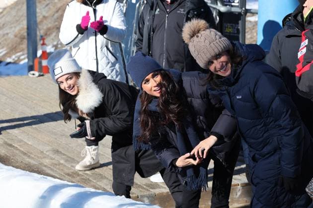 . 15 02 2024. Whistler, Canada. Prince Harry and Meghan Markle, the Duke and Duchess of Sussex, in Whistler, Canada, for the second day of one year to go events for next years Invictus Games.  xStephenxLockx xi-Imagesx IIM-24997-0009