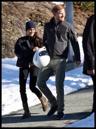 . 15 02 2024. Whistler, Canada. Prince Harry and Meghan Markle, the Duke and Duchess of Sussex, in Whistler, Canada ,after the Prince had a go on the skeleton bobsled on the second day of one year to go events for next years Invictus Games.  xStephenxLockx xi-Imagesx IIM-24997-0082