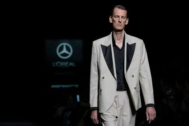 February 15, 2024, Madrid, Spain: A model walks the runway at the Pablo Erroz fashion show during the Mercedes Benz Fashion Week at IFEMA in Madrid. Madrid Spain - ZUMAs197 20240215_aaa_s197_288 Copyright: xGuillermoxGutierrezxCarrascalx