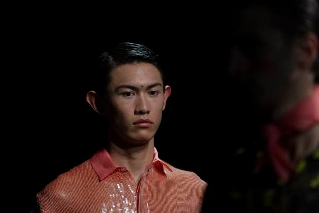 February 15, 2024, Madrid, Spain: A model walks the runway at the Pablo Erroz fashion show during the Mercedes Benz Fashion Week at IFEMA in Madrid. Madrid Spain - ZUMAs197 20240215_aaa_s197_291 Copyright: xGuillermoxGutierrezxCarrascalx