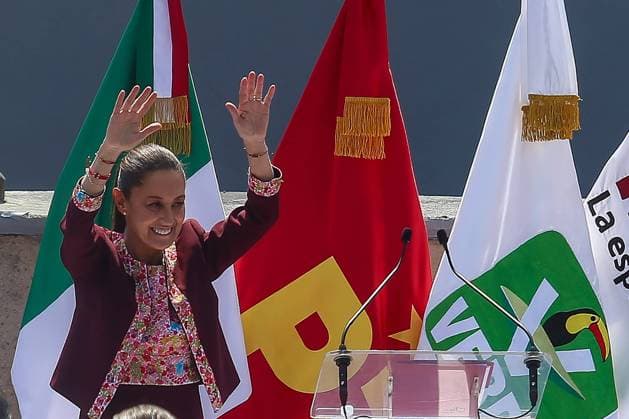 February 18, 2024, Mexico City, Mexico: Mexico s Presidential Candidate, Claudia Sheinbaum Pardo, speaks during a rally after having presented her registration to the National Electoral Institute (INE) as a presidential candidate for the alliance â€oeLet s Keep Making Historyâ€Â, made up of political parties (Morena, PT, PVEM). on February 18, 2024, Mexico City, Mexico. Mexico City Mexico - ZUMAe321 20240218_zia_e321_032 Copyright: xRickxCruzx