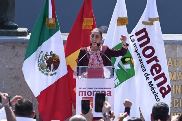 February 18, 2024, Mexico City, Mexico: Claudia Sheinbaum meets with their supporters after presented her registration to National Electoral Institute as a candidate for the presidency of Mexico for the Ã¢â‚¬oeSigamos Haciendo HistoriaÃ¢â‚¬Â coalition (Morena-PT-PVEM). on February 18, 2024, Mexico City, Mexico. Mexico City Mexico - ZUMAe321 20240218_zia_e321_042 Copyright: xMarcoxGonzalezx