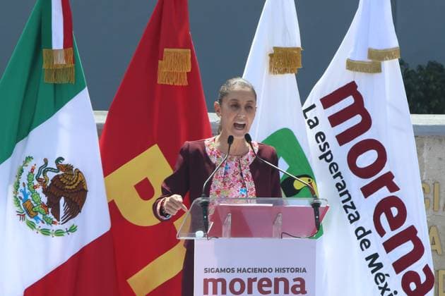 February 18, 2024, Mexico City, Mexico: Claudia Sheinbaum Pardo gave a speech after registering as candidate for the Presidency of Mexico for the Ã¢â‚¬oeLet s Keep Making HistoryÃ¢â‚¬Â coalition at the explanade of the National Electoral Institute (INE). on February 18, 2024 in Mexico City, Mexico. Mexico City Mexico - ZUMAe321 20240218_zia_e321_062 Copyright: xJosexLuisxToralesx