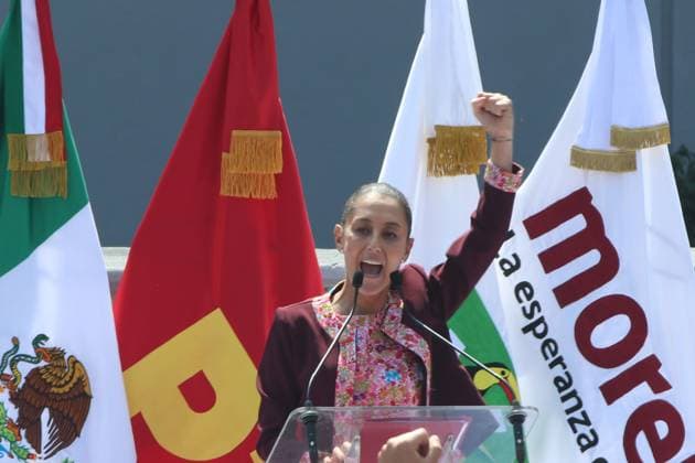 February 18, 2024, Mexico City, Mexico: Claudia Sheinbaum Pardo gave a speech after registering as candidate for the Presidency of Mexico for the Ã¢â‚¬oeLet s Keep Making HistoryÃ¢â‚¬Â coalition at the explanade of the National Electoral Institute (INE). on February 18, 2024 in Mexico City, Mexico. Mexico City Mexico - ZUMAe321 20240218_zia_e321_065 Copyright: xJosexLuisxToralesx
